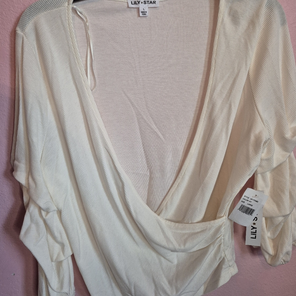 Lily Star Women's Ivory Wrap Blouse
